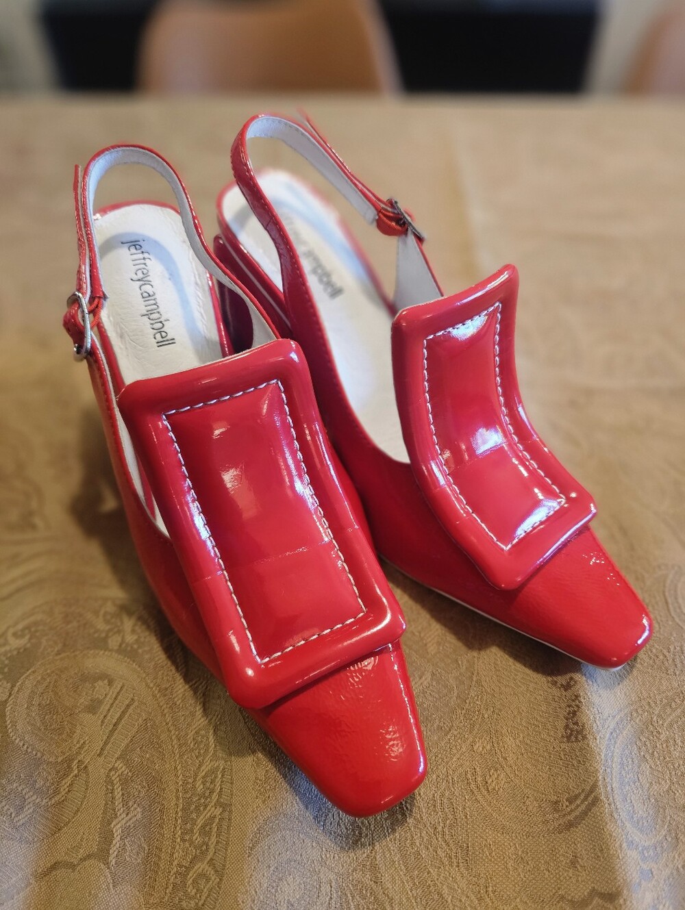JEFFREY CAMPBELL ‘PICASSO’ SLINGBACK PUMP WITH CHUNKY HEEL 4’’Color Red - Picture 5 of 7